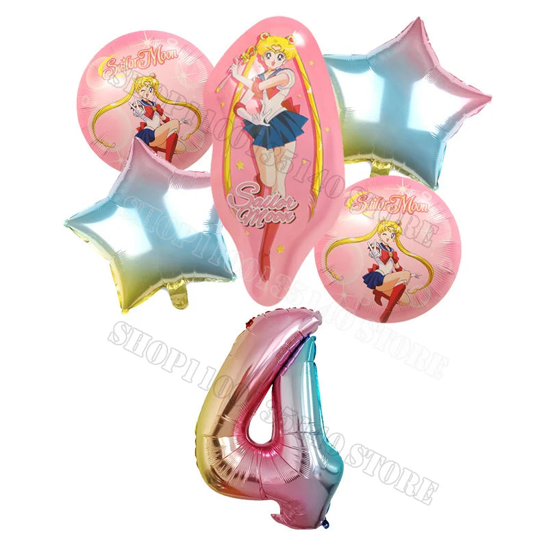 Sailor Moon Number Balloon Set Birthday Party Decoration Aluminum Foil Ballon Girl Photo Props Cute Baby Shower Parties Supplies