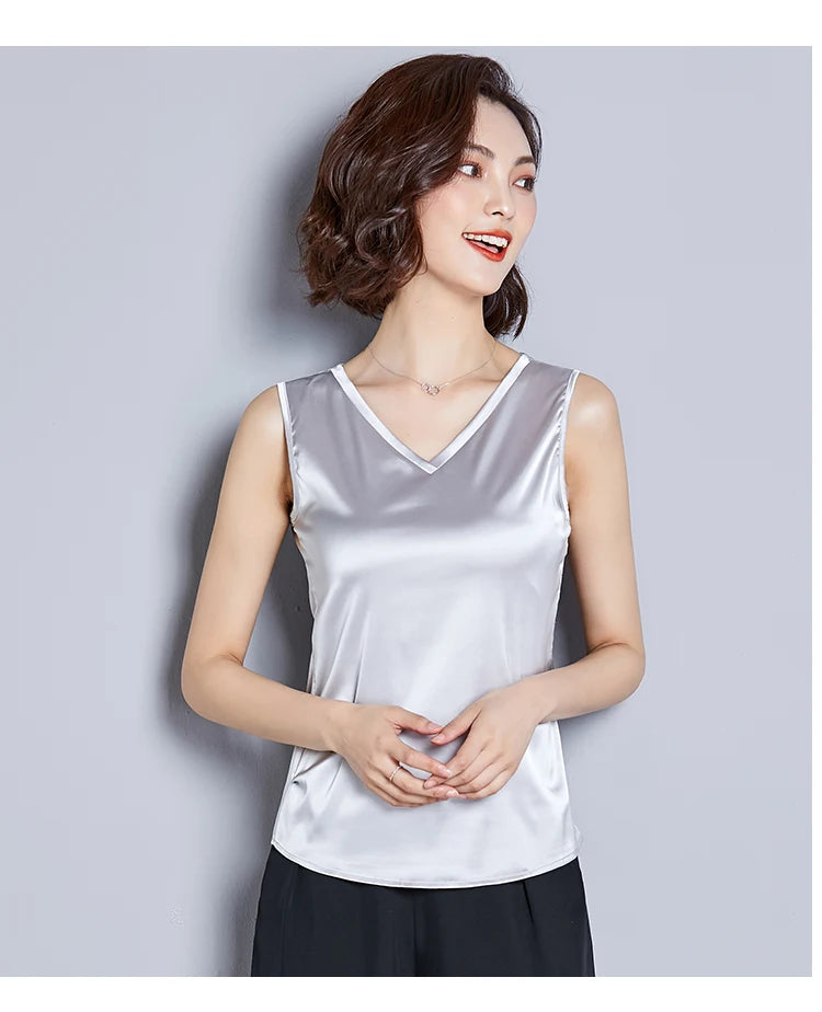 New Imitation Silk Ladies Sleeveless Blouse Halter Sexy Shirt Tops