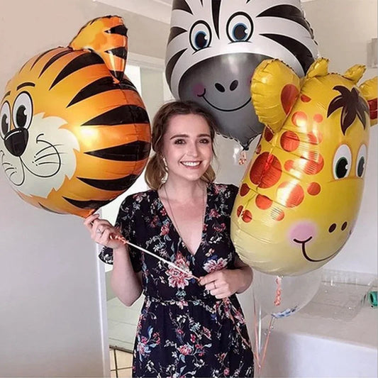 1Pcs Cartoon Animals Foil Ballons for Kids Jungle Safari Birthday Party Decor Tiger Monkey Giraffe Zoo Helium Balloon Supplies