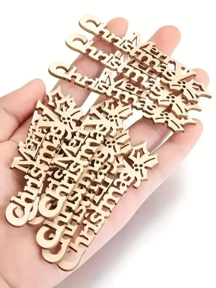 10/30pcs 9x2.5cm/3.54x0.98in Merry Christmas Hanging Ornament Wooden Letter Christmas Crafts For Home Xmas New Year Decoration