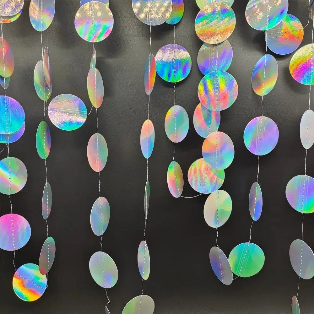 4M Silver Iridescent Paper Garland Star Round String Banners Wedding Birthday Party Home Hanging Decorations Baby Shower Favors