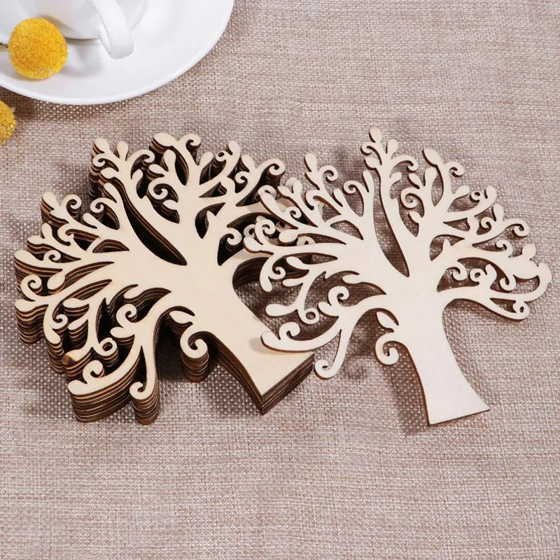 10pcs/lot Blank Wooden Tree Embellishments for DIY Crafts, Wooden Ornaments Unfinished Painting Wood Crafts for Home Decor