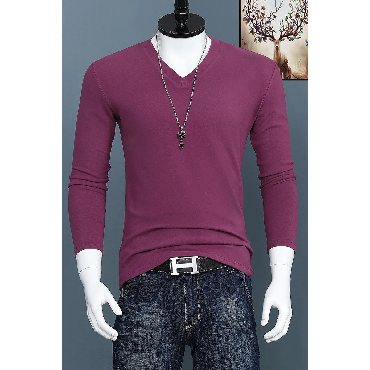 Harajuku Fashion 2023 New Men's V-neck T-shirt Crossfit Pure Color Slim Long Sleeve Tee Classic Oversized Oversized T Shirt