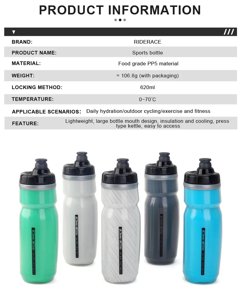 RIDERACE Bicycle Water Bottle Insulated Thermal Outdoor Sport Cycling Dual Layer Portable 620ml MTB Road Bike Cold Water Kettle