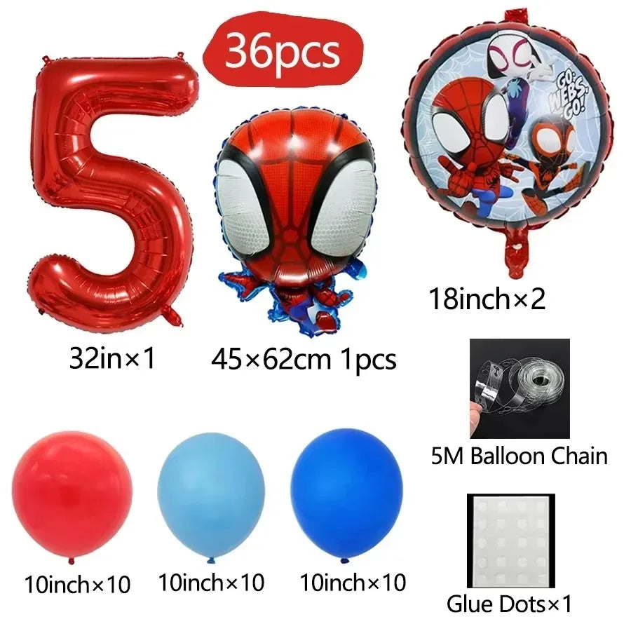 Spider and His Amazing Friends Spider Number Aluminum Balloons Birthday Party Decorations Balloon for Kids Baby Shower gifts