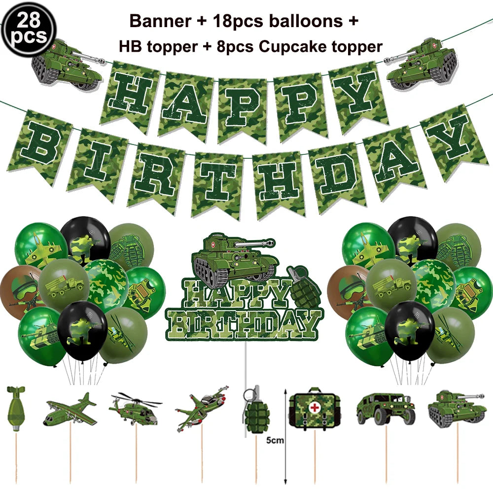 Camouflage Party Decoration Green Camo Latex Balloons Gun Tank Balloon Military Theme Decor Baby Shower Birthday Party Supplies