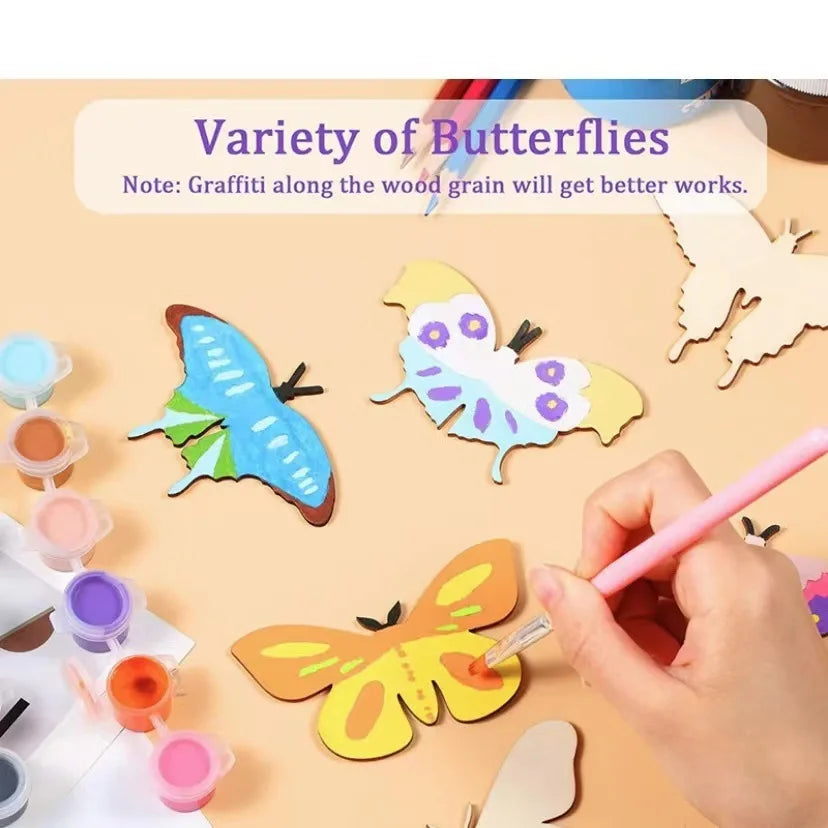 10pcs Butterfly Flower DIY Painting Wooden Crafts Wood Slices Ornaments For Birthday Wedding Party Table Decoration Kids Crafts