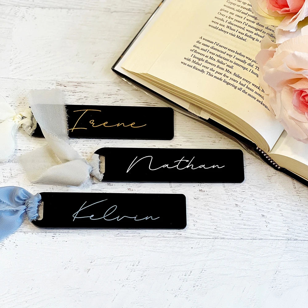 Blanks Acrylic Bookmark Wedding Place Cards with Frayed Edge Ribbon Acrylic Tag DIY Bookmark Book Accessories for Reading Lovers