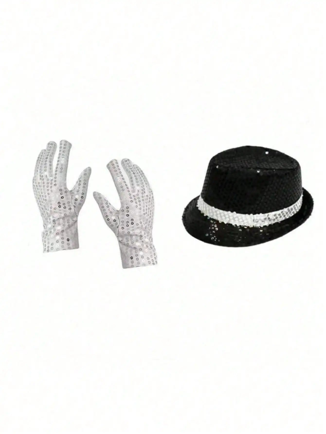 Michael Jackson Costume Accessories Set - Sequin Fedora Hat + Rhinestone Gloves + Aviator Sunglasses, Halloween Cosplay Party Dr
