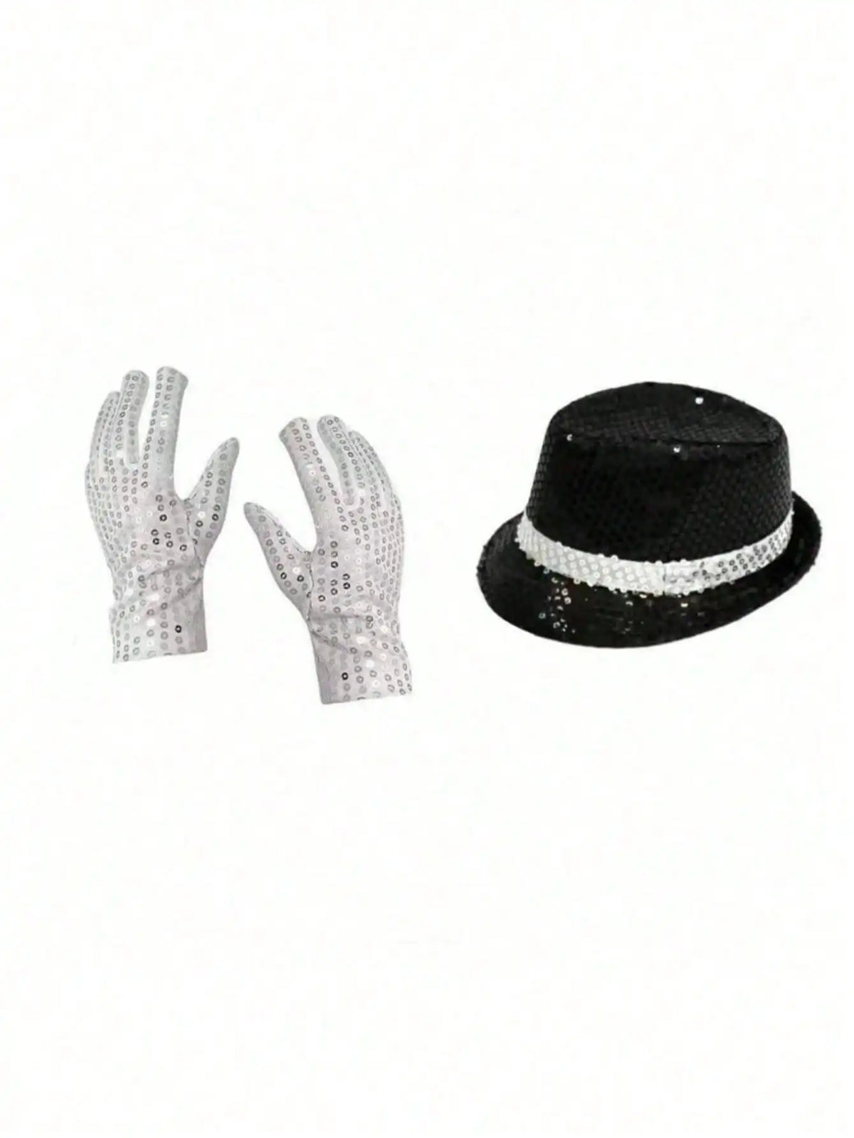 Michael Jackson Costume Accessories Set - Sequin Fedora Hat + Rhinestone Gloves + Aviator Sunglasses, Halloween Cosplay Party Dr