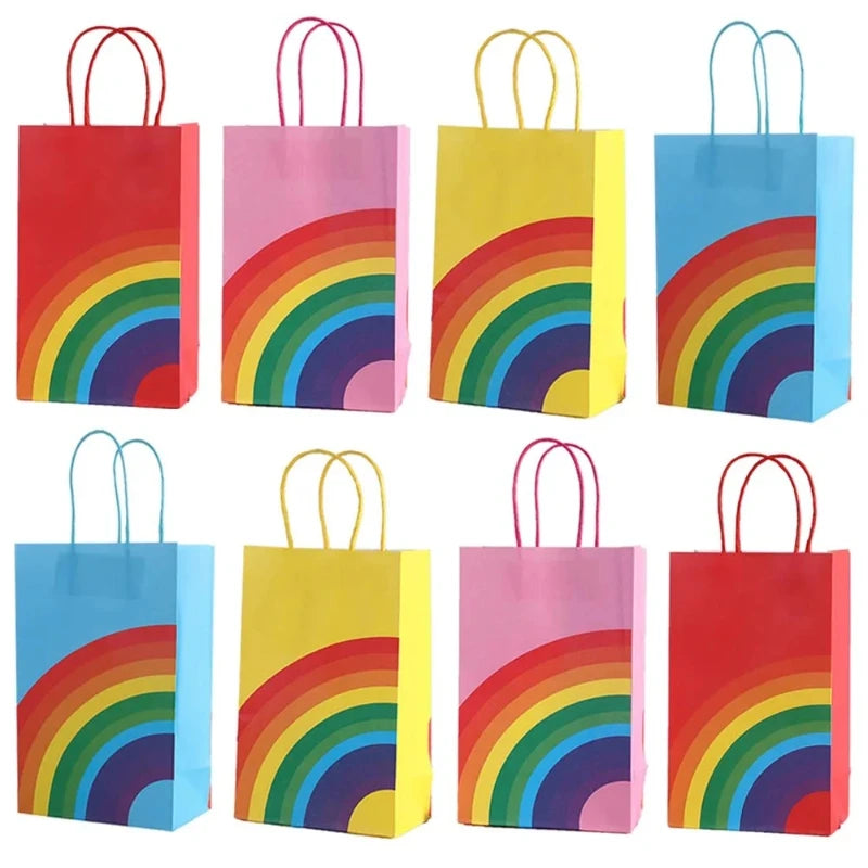 1/8/20/30Pcs Rainbow themed Rainbow Handheld Paper Bag Wedding Gift Candy Biscuit Gift Packaging Handbag Birthday Party Supplie
