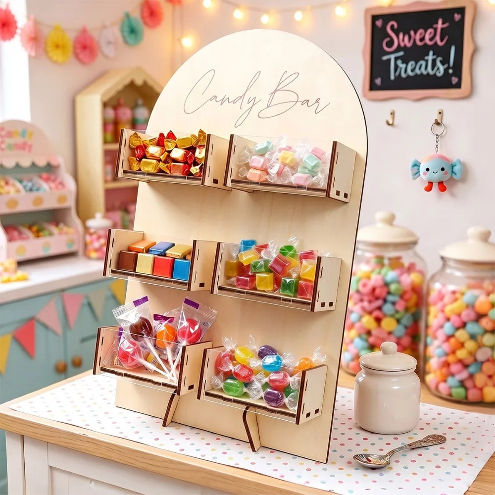 6 Grids Wooden Candy Bar Decoration Dessert Chocolate Snack Display Stand Boxes Birthday Party Wedding Table Decoration