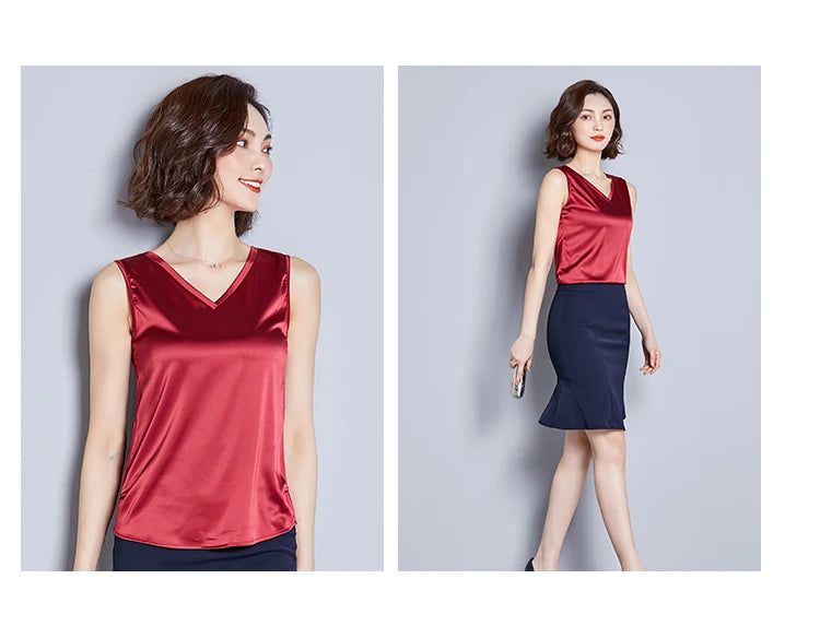 New Imitation Silk Ladies Sleeveless Blouse Halter Sexy Shirt Tops