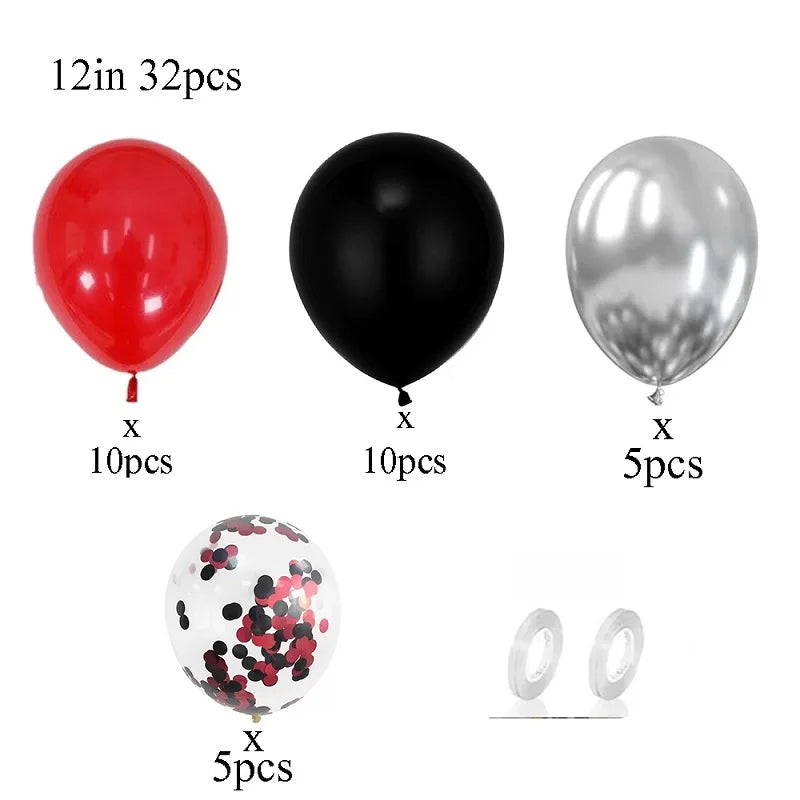 32pcs Balloon Set with Red and Black Balloons Colorful Confetti Balloons Wedding Valentine's Day Birthday Party Balloon New Year