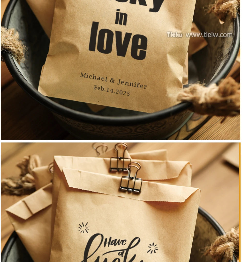 50PCS Personalized Wedding Favor Bags Custom Name Date Lottery Game Kraft Paper Perfect for Weddings Engagements Bridal Showers