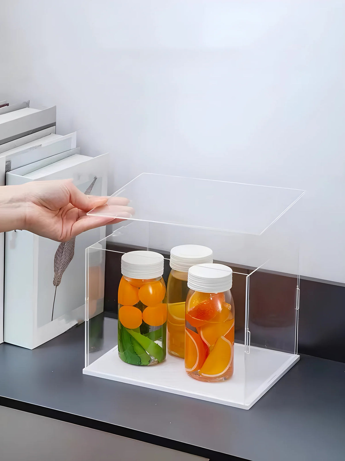 1pc Transparent Self-Assembled Display Box, Transparent Dustproof Protection Storage Cabinet, White Base Labubu Storage Box