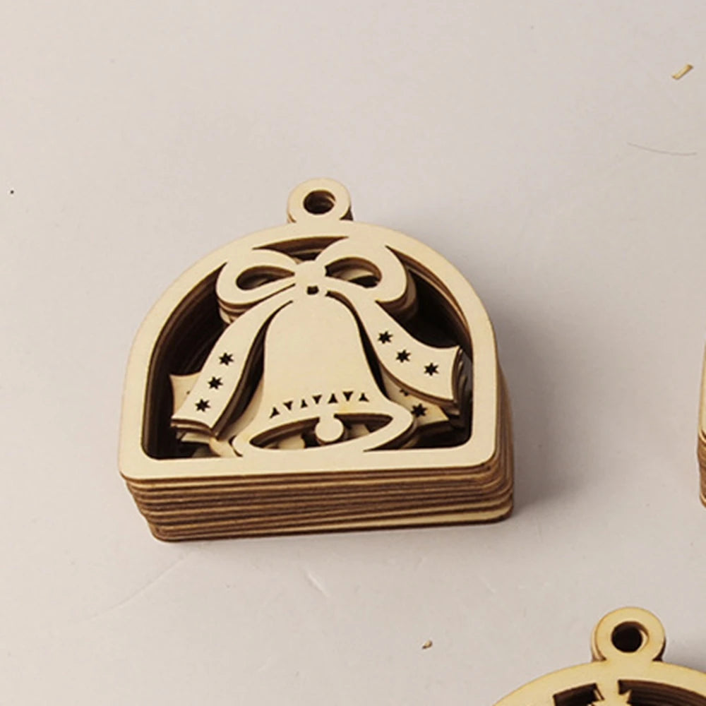 10 Wooden Christmas Ornaments for Year Decorations, Handmade Pendants for Party and Holiday Decoration