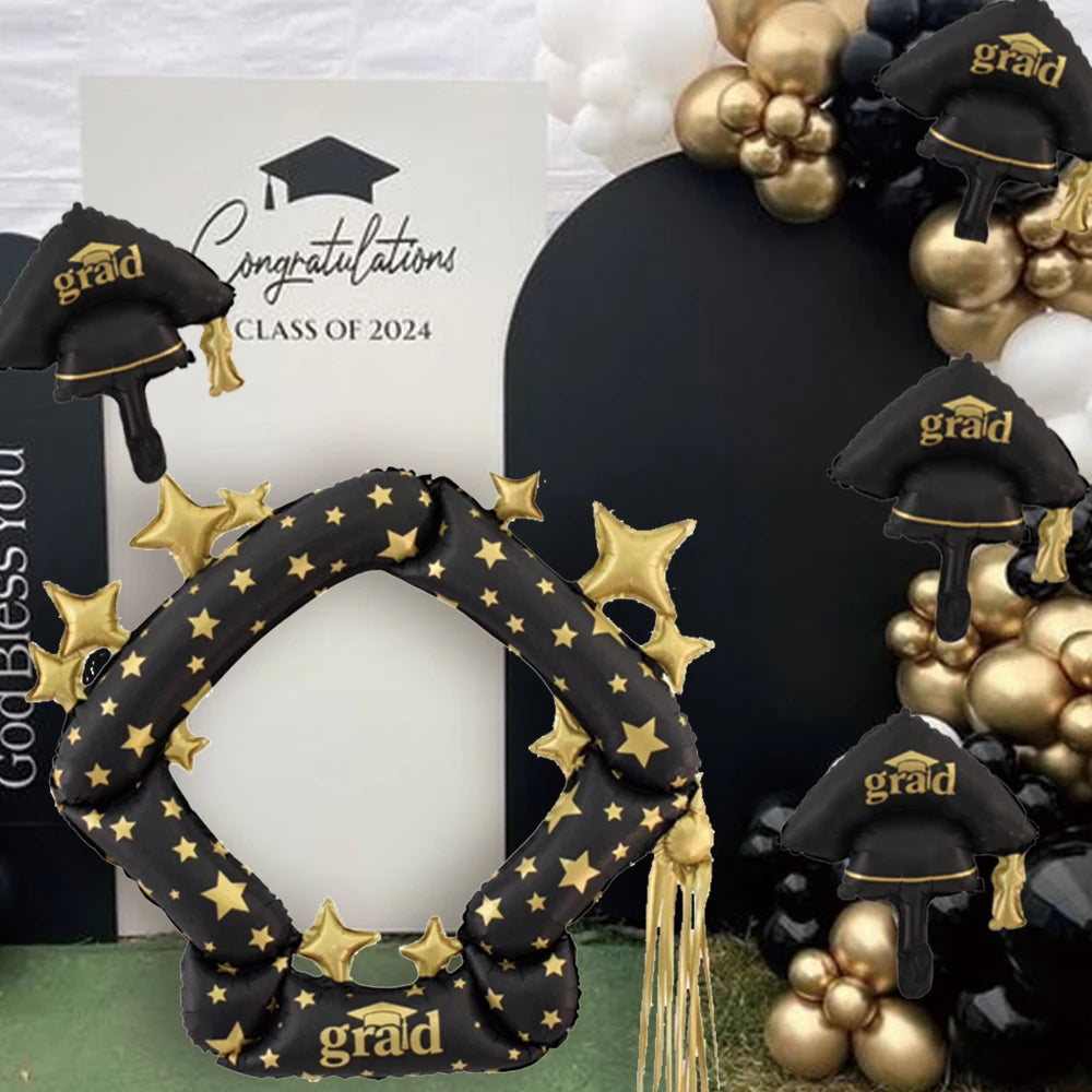 Grads Balloons, Large Black & Gold Bachelor Hat Foil Balloon, Graduation Party, College Graduation Ceremony Congratulation Decor