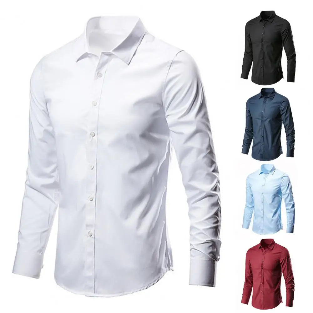 Men's White Shirt Long Sleeve Non iron Business Dress Slim Fit Korean Version Professional Work White Casual Men's Suit Shirt