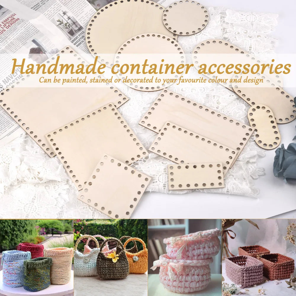 3pcs Wooden Crochet Basket Base Round Square Rectangle Ellipse Bottom Crochet Basket Hand-Woven DIY Crafts Supplies Making Tools