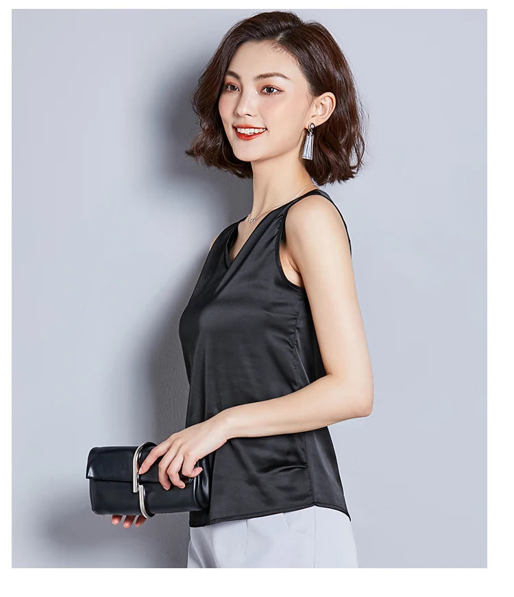 New Imitation Silk Ladies Sleeveless Blouse Halter Sexy Shirt Tops