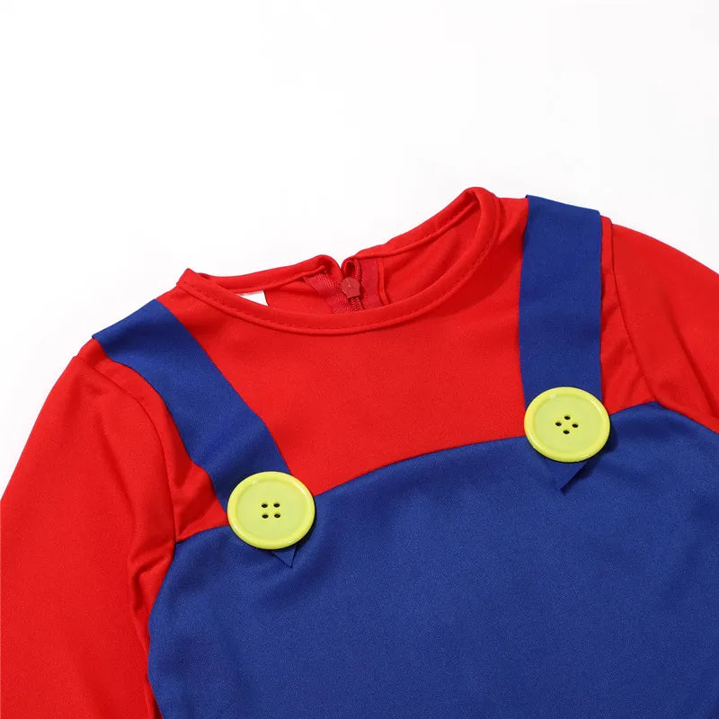 Boy Red and Green Game Jumpsuit with Hat, Beard, and Gloves, Halloween Costume for Performances, Parties, and Birthday Gifts