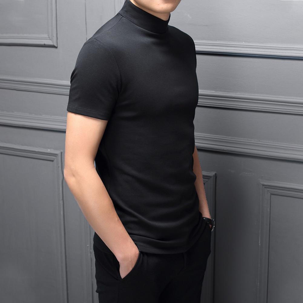 Men Summer Top Half High Collar Solid Color Soft Pullover Breathable Keep Cooling Casual Short Sleeves Summer T-shirt Clothing