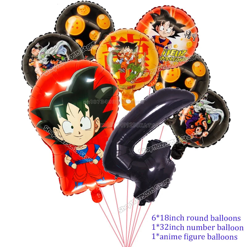 Dragons Ball Boy Birthday Balloon Decoration Son Goku Kids Party Supplies Number Ballons Anime Cartoon Foil Round Balloons