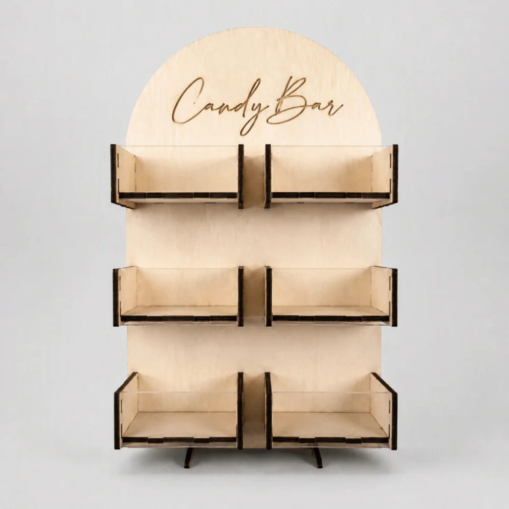 4/6Grids Candy Display Stand Wood Desktop Rack Candy Bar Stand Holder Easy Install Detachable Dessert Snack Display Box