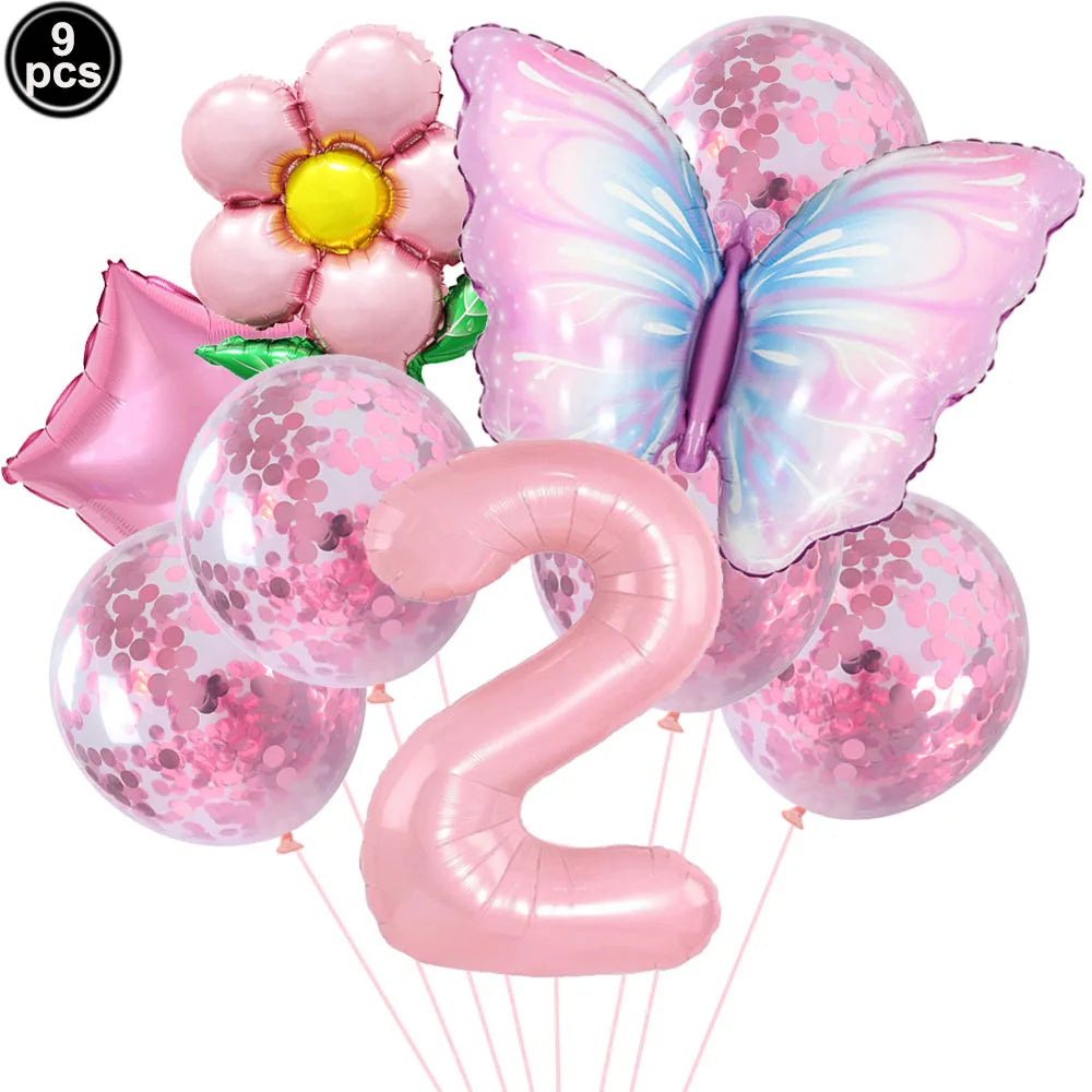 Butterfly Balloons 4th Birthday Decorations for Girl Pink Butterfly Foil Ballon Fairy 4th Birthday Party Decorations Baby Shower