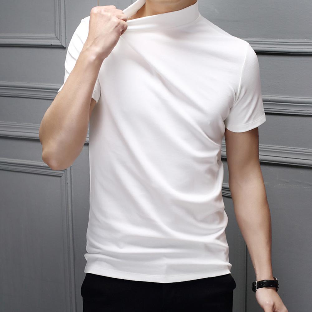 Men Summer Top Half High Collar Solid Color Soft Pullover Breathable Keep Cooling Casual Short Sleeves Summer T-shirt Clothing