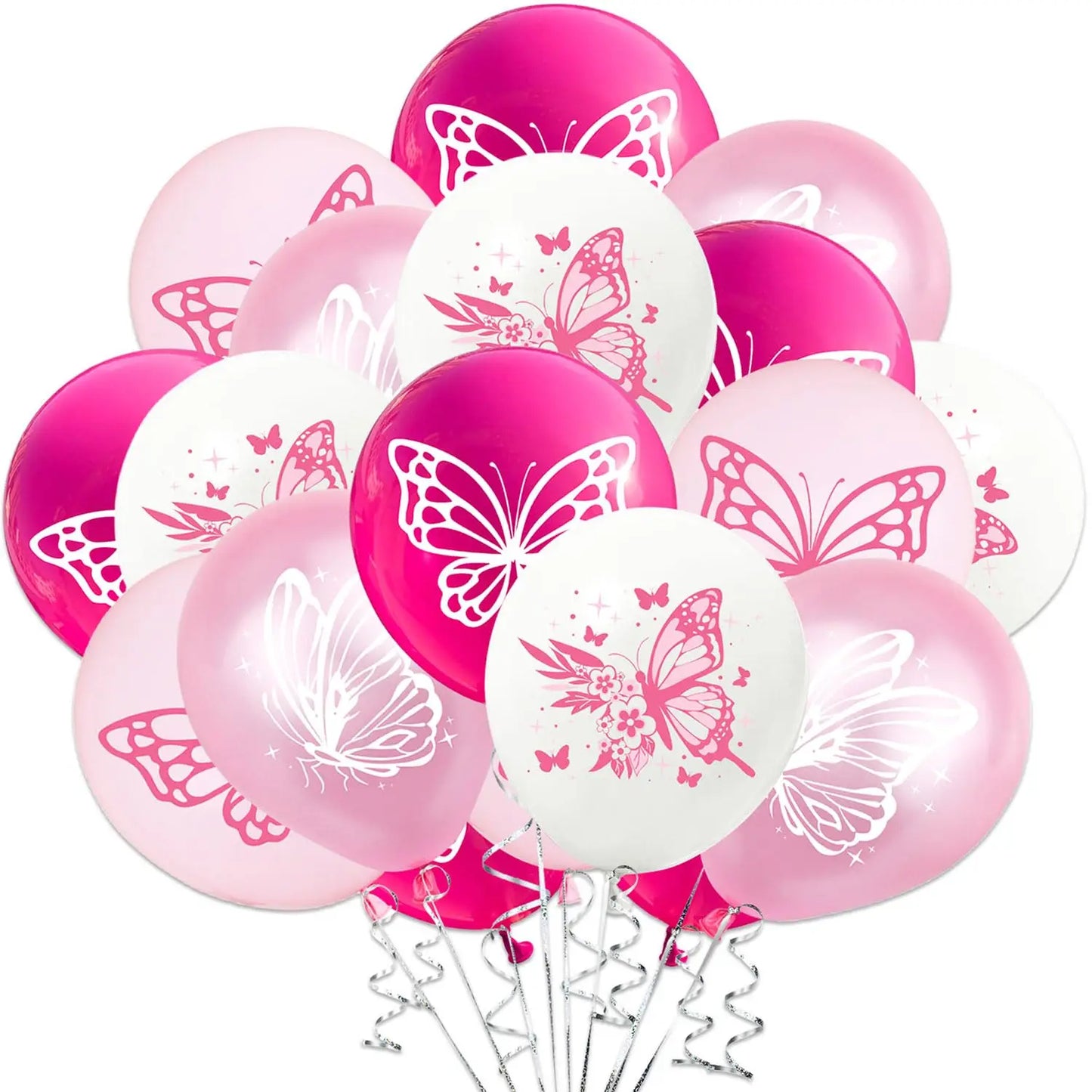 Butterfly Latex Balloons 12Inch Pink Purple Ballons For Girl Happy Birthday, Baby Shower, Wedding, Butterfly Party Decorations