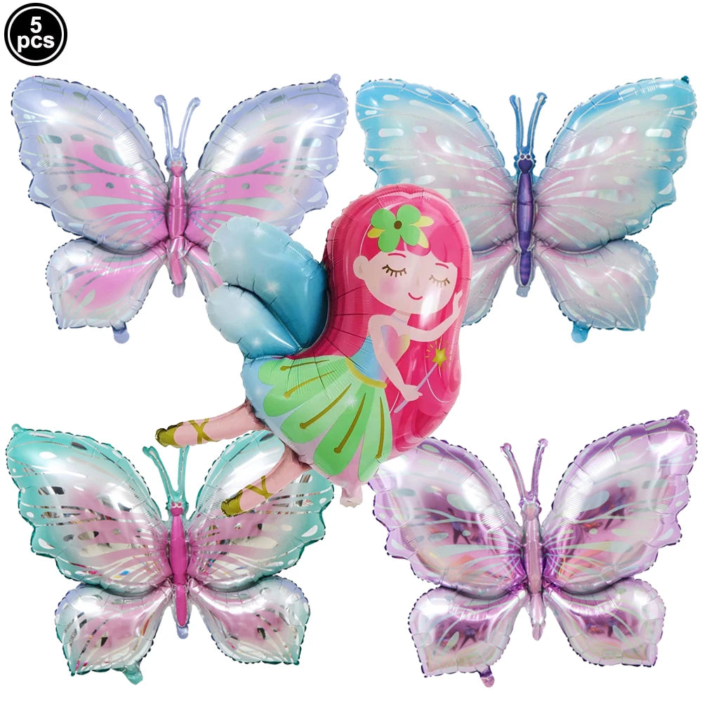 Butterfly Balloons 4th Birthday Decorations for Girl Pink Butterfly Foil Ballon Fairy 4th Birthday Party Decorations Baby Shower