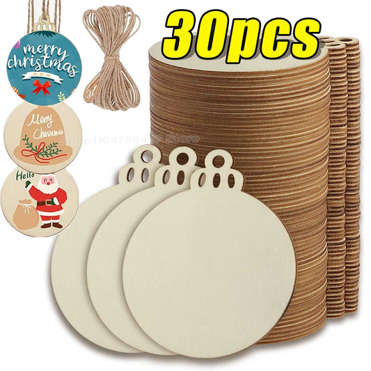 DIY Wooden Christmas Ball Decoration Round Blank Wood Slices Paint Ornament Xmas Tree Hang Pendant Craft Home Decor Baubles Tag