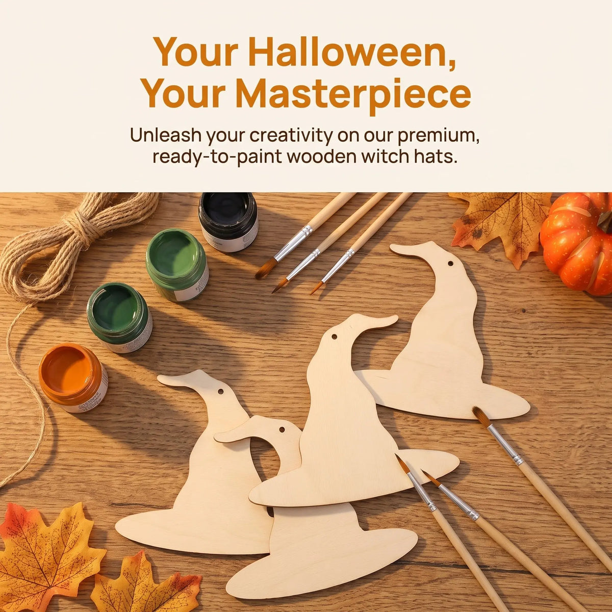 20 Pcs Wooden Witch Hat Hanging Ornament Halloween Photo Prop DIY Craft Cutouts Party Props Blank Boards Unfinished