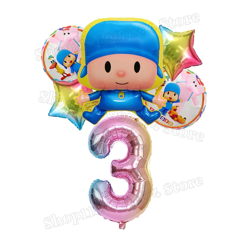 Kids Digit 1-10 Balloons P-pocoyos Kawaii Party Decoration Boys Girls Birthday Baby Shower Gender Reveal Ballons Children Gift