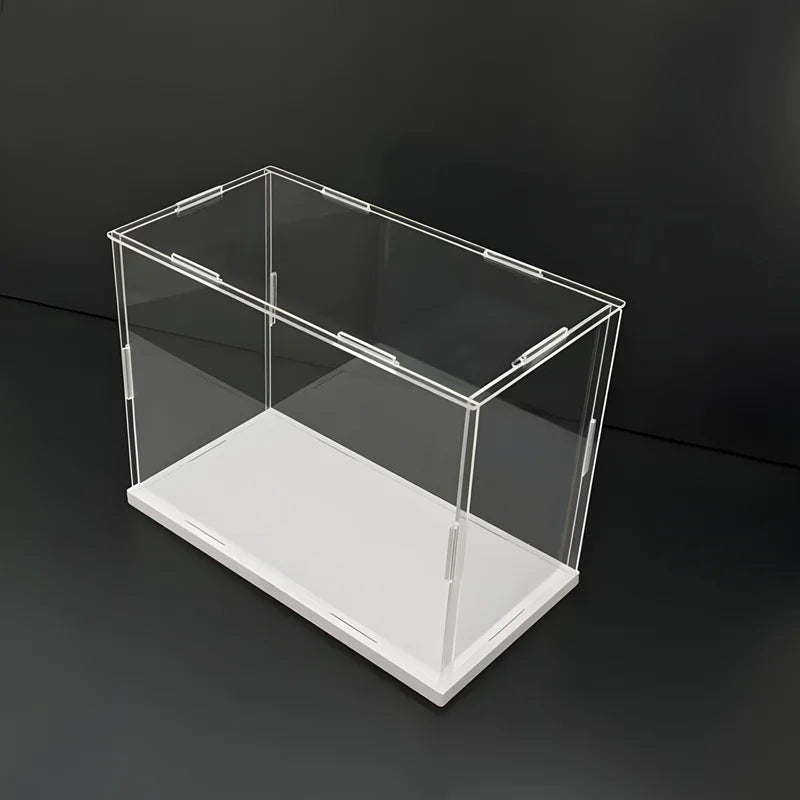 1pc Transparent Self-Assembled Display Box, Transparent Dustproof Protection Storage Cabinet, White Base Labubu Storage Box