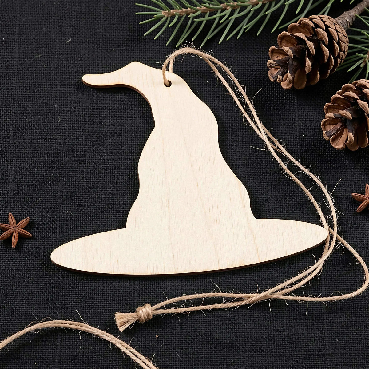 20 Pcs Wooden Witch Hat Hanging Ornament Halloween Photo Prop DIY Craft Cutouts Party Props Blank Boards Unfinished