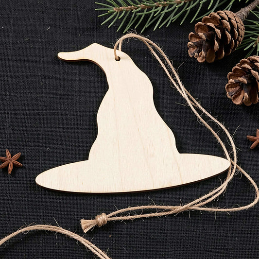 20 Pcs Wooden Witch Hat Hanging Ornament Halloween Photo Prop DIY Craft Cutouts Party Props Blank Boards Unfinished