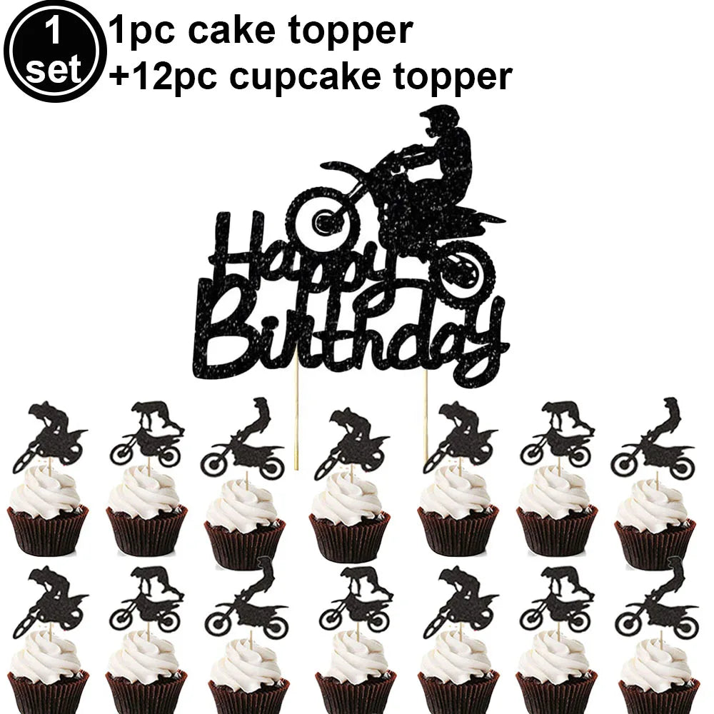 Motorcycle 2 3rd Birthday Party Decorations Motor Helmet Balloon Set Cake Toppers Banner Man Boys Motocross Sport Party Supplies