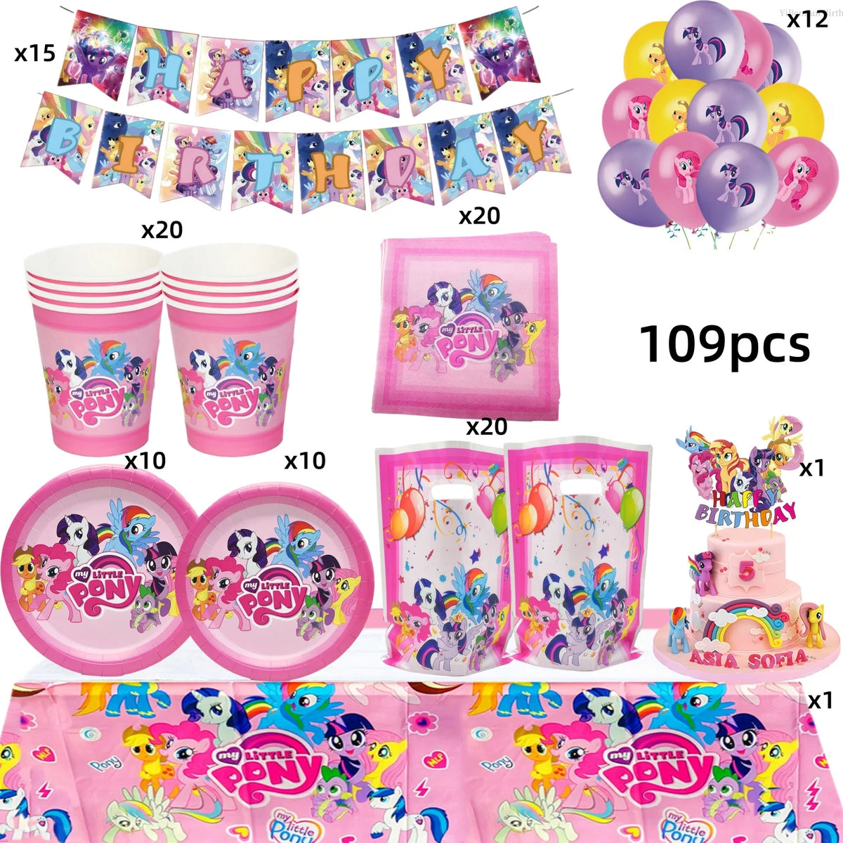 Pink Pony Birthday party Decoration set Tableware Tablecloth Plate Cup Gift Bags Napkin Baby Shower Pony Party Favors Supplies