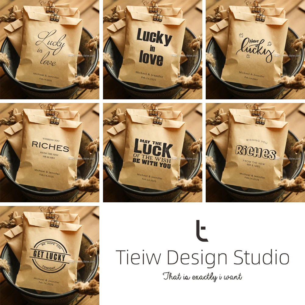 50PCS Personalized Wedding Favor Bags Custom Name Date Lottery Game Kraft Paper Perfect for Weddings Engagements Bridal Showers