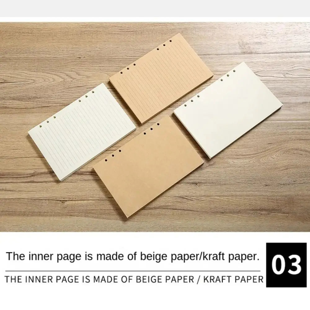 80Sheets Kraft Paper Loose Leaf Paper A5/A6/A7 Horizontal Line/Blank 6-hole Binder Inner Page Notepad Inside Paper Gift