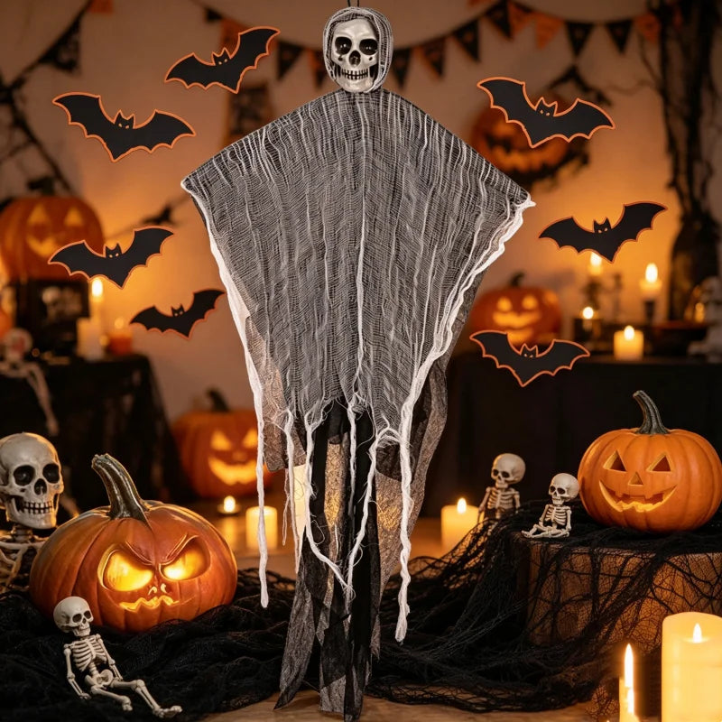 Halloween Hanging Ghost Decoration Skeleton Skull Ghost Creepy Gauze Hanging Ornament Haunted House Party Yard Outdoor Decor