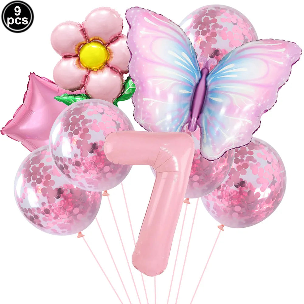 Butterfly Balloons 4th Birthday Decorations for Girl Pink Butterfly Foil Ballon Fairy 4th Birthday Party Decorations Baby Shower