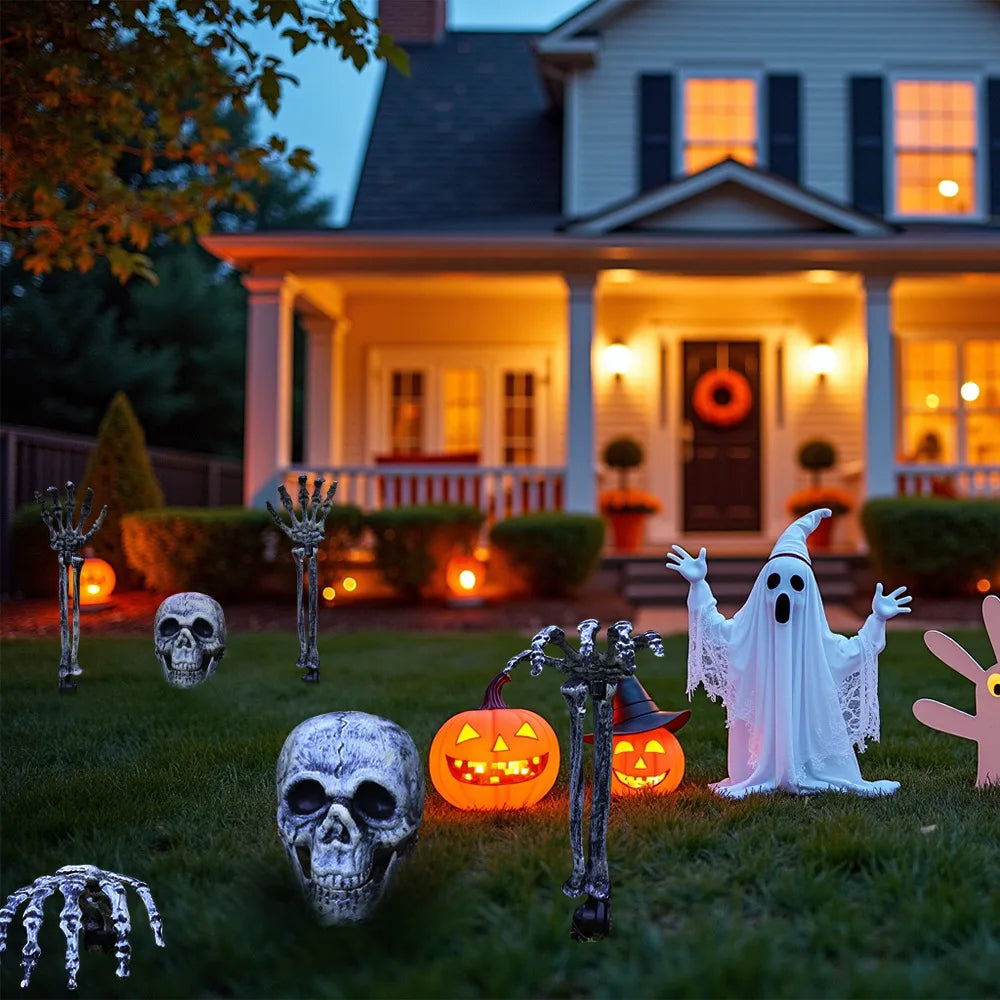 Halloween Decorations Home Decor Skeleton Head Outdoor Scary Props Realistic Skull Hands Yard Prank Festivals Party Supplies