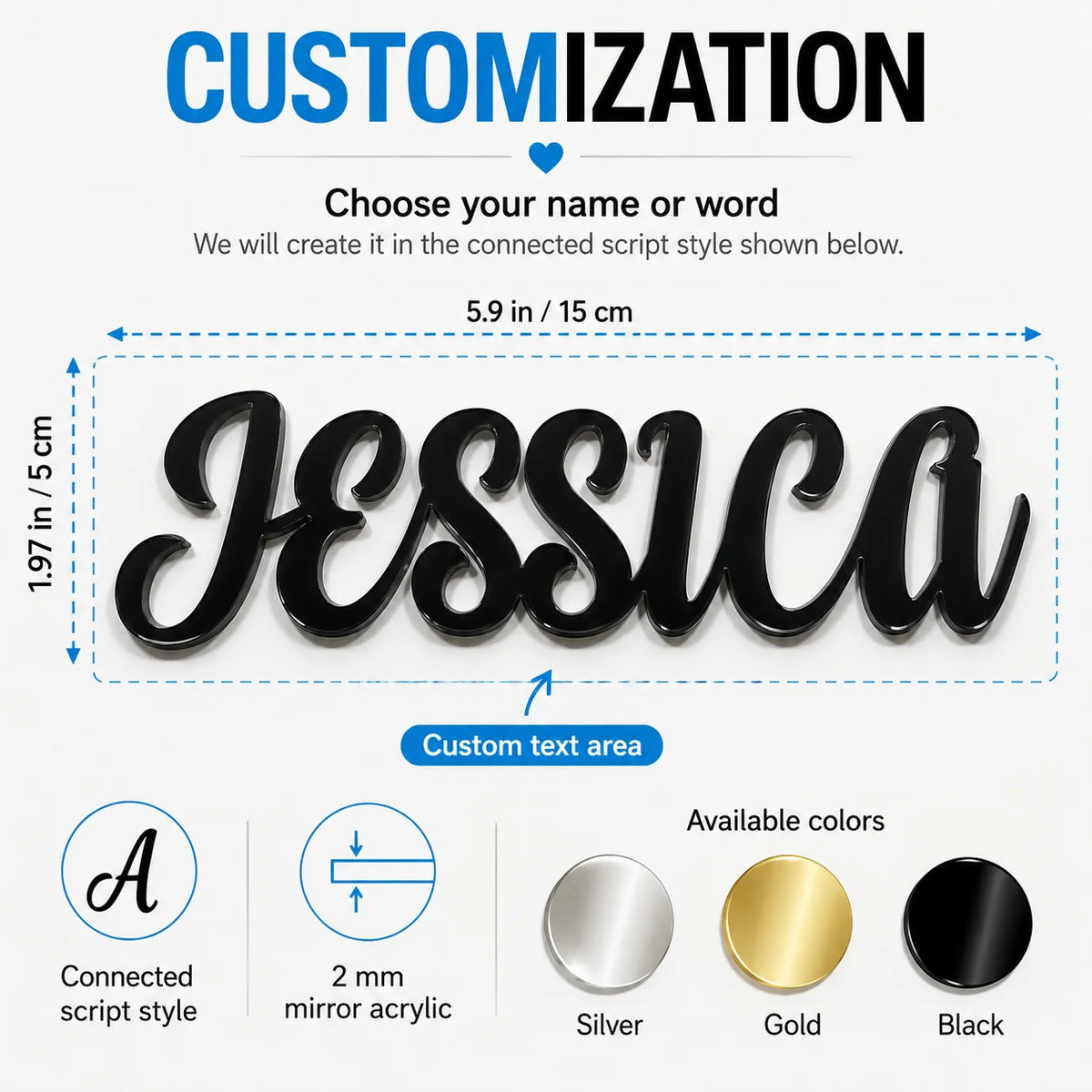 Custom Acrylic Name Sign Personalized Mirror Letter Plaque for Wedding Party Table Decor Baby Shower Gift Birthday, Home Decor