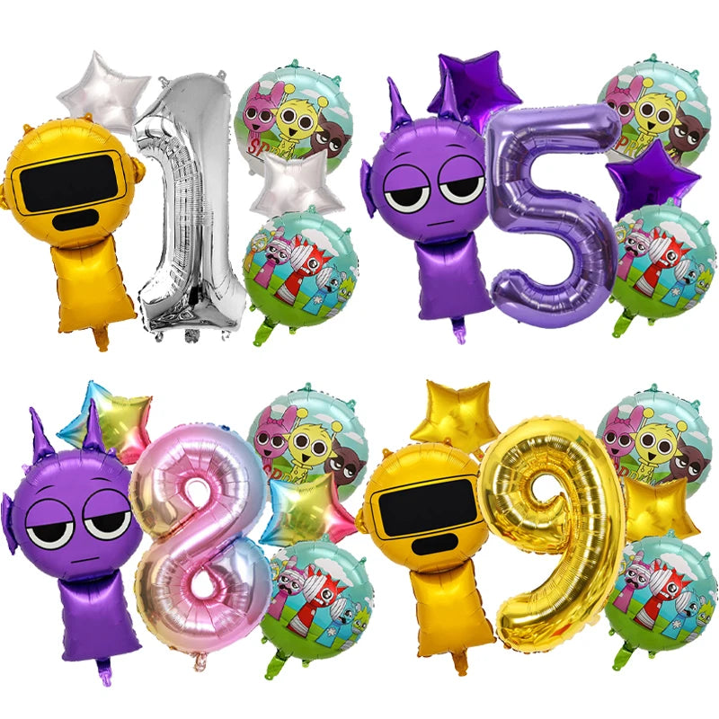 Sprunki Cute Balloons Kids New Digit 1-10 Party Decoration Boys Girls Birthday Baby Shower Gender Reveal Ballons Children Gift