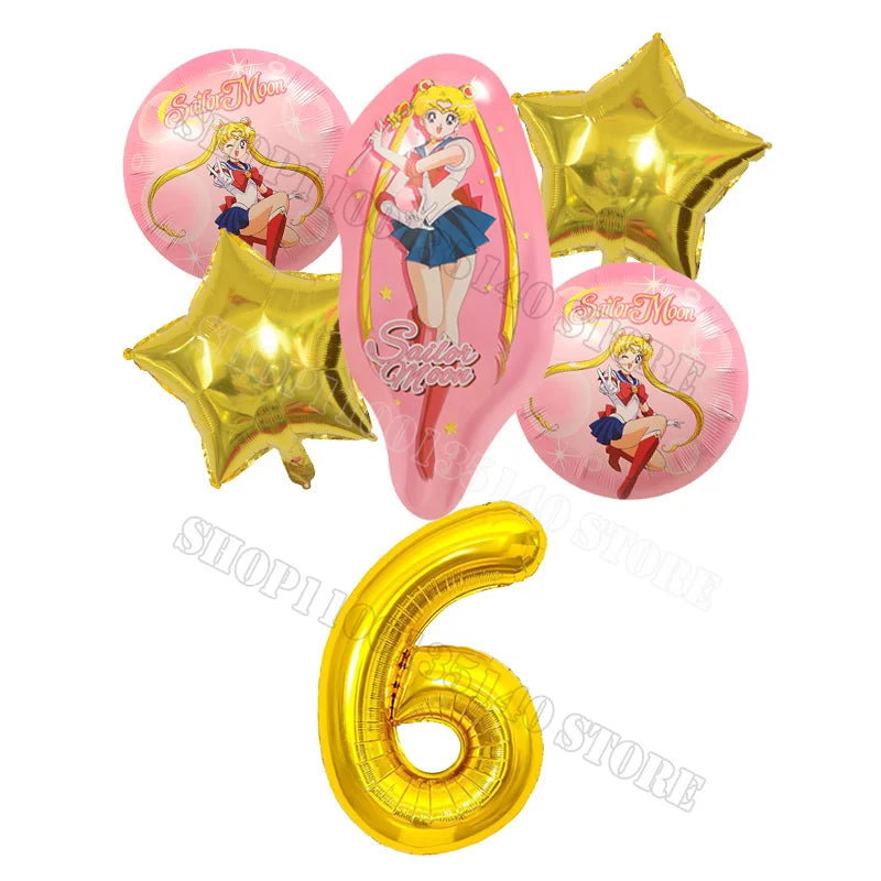 Sailor Moon Number Balloon Set Birthday Party Decoration Aluminum Foil Ballon Girl Photo Props Cute Baby Shower Parties Supplies
