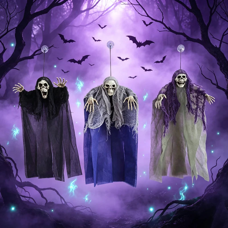 Halloween Decoration Outdoor Ghost Festival Chamber Terror Gauze Large Hanging Ghost Mask Door Curtain for Halloween House Decor